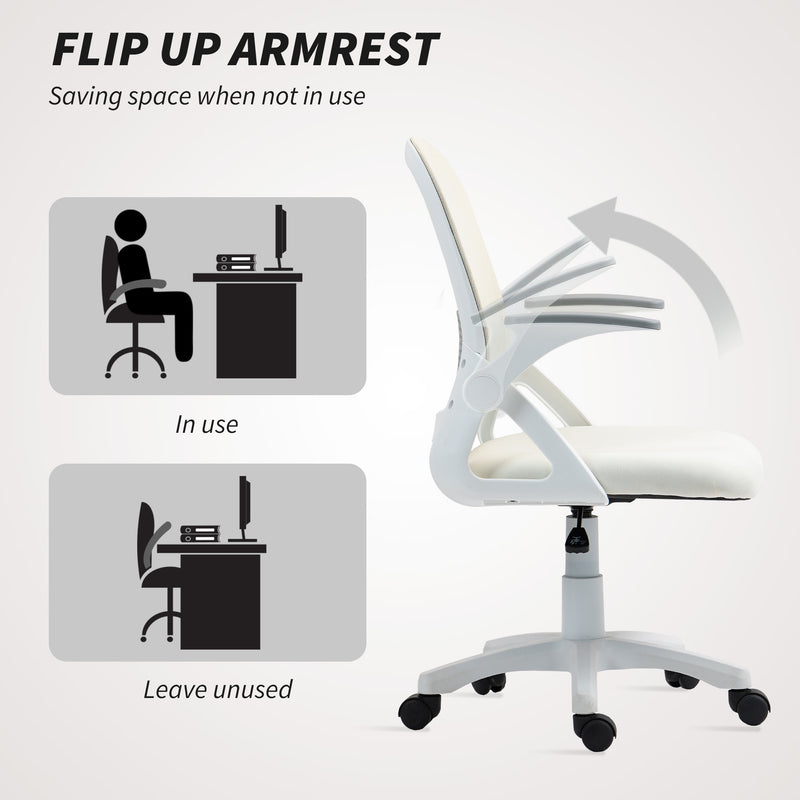 Ergonomic Mesh Office Chair With Lumbar Support And Flip Up Arms For Home Or Office White