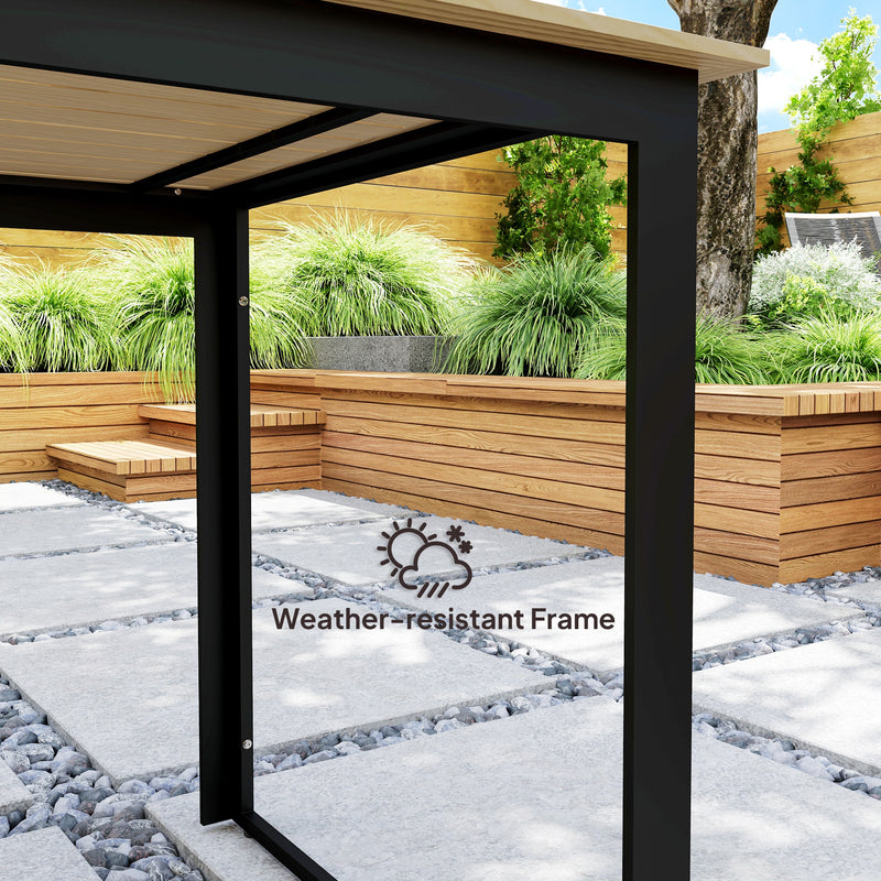 Rectangular 6 Seater Garden Dining Table with Slatted Top and Metal Frame in Teak by Outsunny