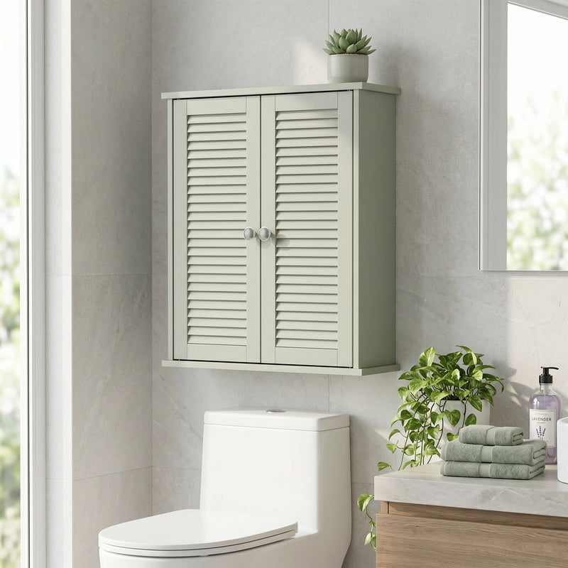 Bathroom Wall Cabinet with Adjustable Shelf for Dry Organised Storage, Louvered Doors