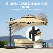 Khaki 2.7m Cantilever Parasol With Aluminium Frame Crank Tilt and Base by Outsunny