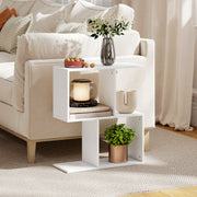 Slim 3 Tier S Shaped Side Table With Storage Shelves Ideal For Small Spaces White