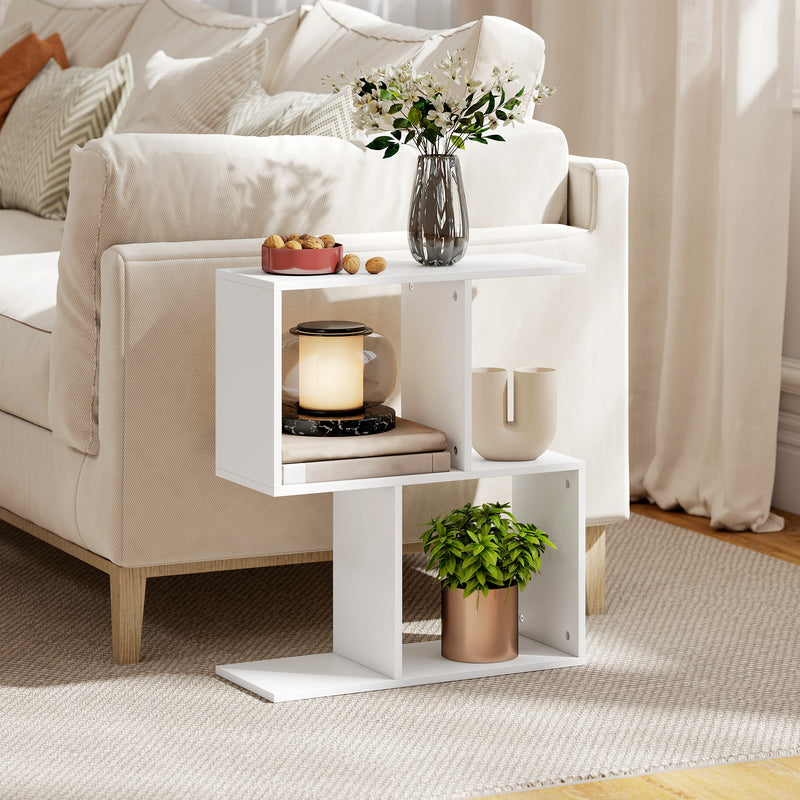 Slim 3 Tier S Shaped Side Table With Storage Shelves Ideal For Small Spaces White