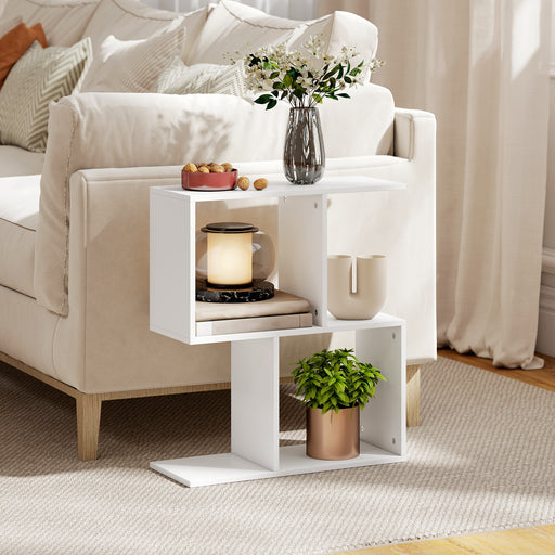 Slim 3 Tier S Shaped Side Table With Storage Shelves Ideal For Small Spaces White