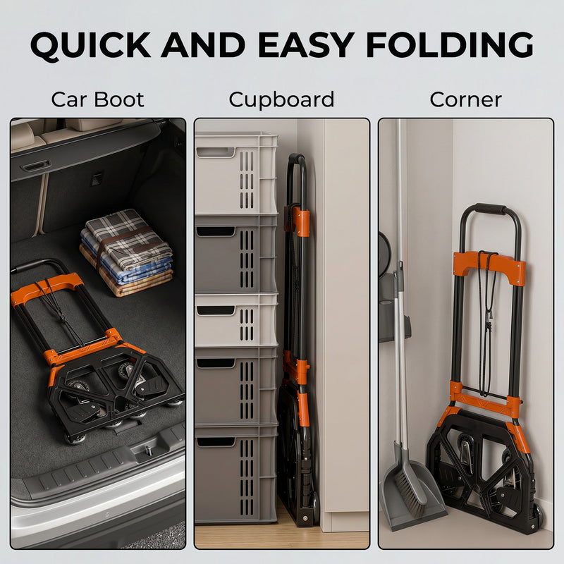Stair Climbing Folding Trolley for Easy Shopping and Box Transport Black Orange