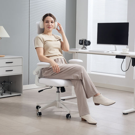 White Ergonomic Mesh Office Chair With Lumbar Support Headrest And Adjustable Design