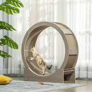 Walnut Brown Cat Exercise Wheel with Brake and Scratching Pads by PawHut