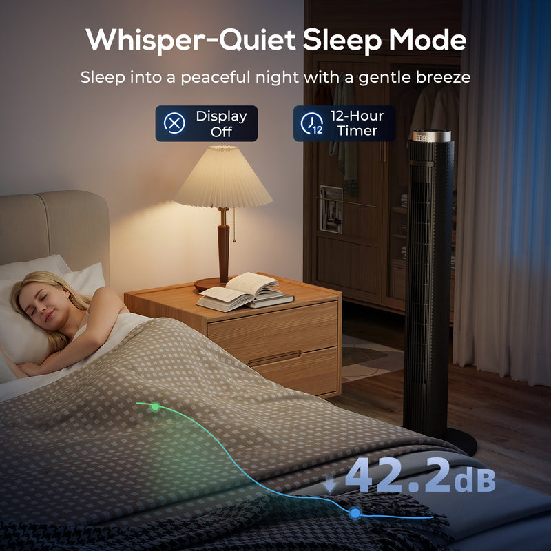 Tower Fan with Quiet Sleep Mode and Remote App Control for Bedrooms and Living Rooms Black AOSOM