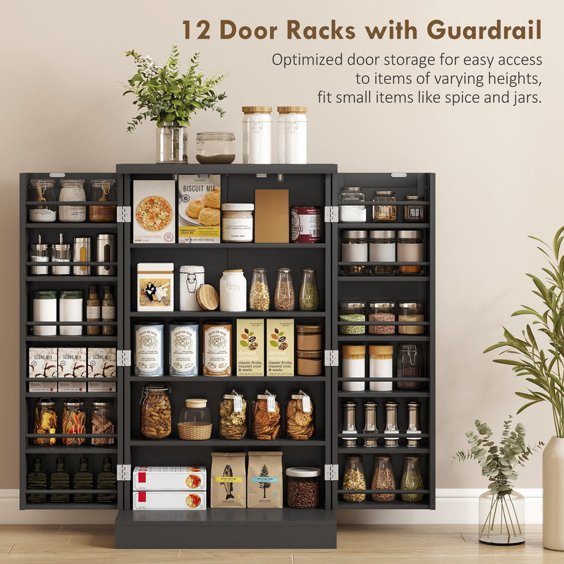Freestanding Kitchen Pantry Cupboard With Adjustable Shelves For Extra Storage Black AOSOM