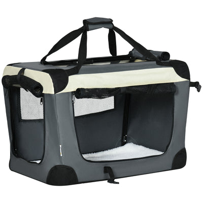Grey 60cm Foldable Pet Carrier With Cushion for Miniature Dogs and Cats by PawHut