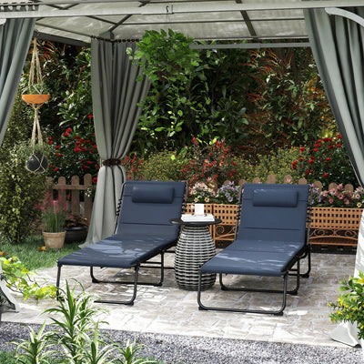 Set of 2 Adjustable Folding Sun Loungers with Side Pockets for Garden Relaxing Dark Blue Outsunny