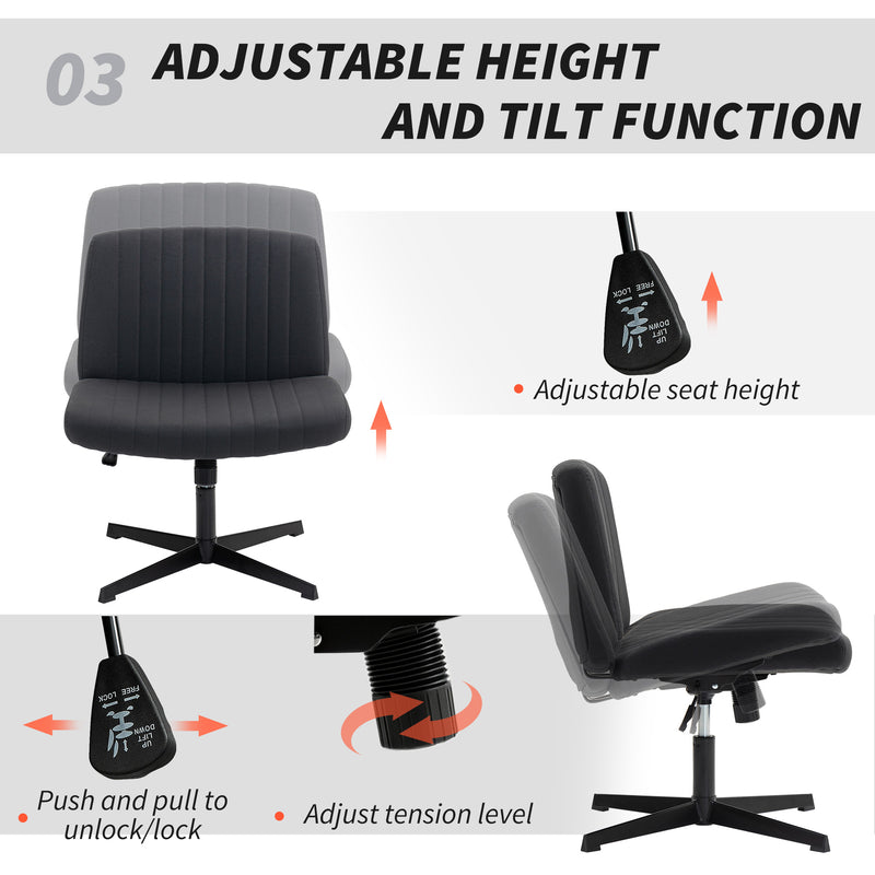 Armless Swivel Desk Chair With Wide Padded Seat And Tilt Function For Home Office Black