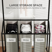 Dark Grey Rolling Laundry Sorter With Hanging Rail and 3-Bag Organiser by HOMCOM