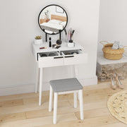 Dressing Table Set With Mirror Stool And Storage Drawers For Bedroom Vanity Use, White