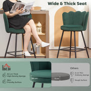 Set of 2 Dark Green Velvet Bar Stools with Swivel Seats and Backrest for Kitchen Counters