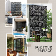 Black Metal Garden Privacy Screen with Stand 6.5ft Decorative Panel for Patio or Pool