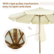 Beige 3.3m Garden Parasol With Wood Pole And Ruffled Canopy For Sun Protection