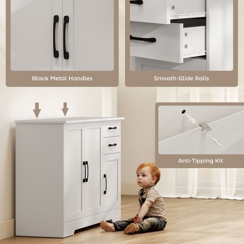 Sideboard with Drawers and Cabinets for Organised Dining or Living Room Storage White AOSOM