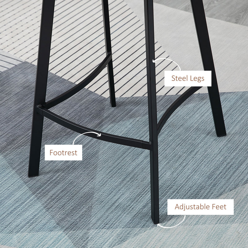 Set of 2 Upholstered Bar Stools with Backrest for Kitchen or Dining Room Brown