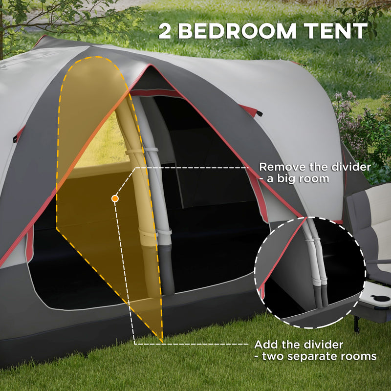 Family Camping Tent with Two Bedrooms and Waterproof Shelter for 6 People Grey