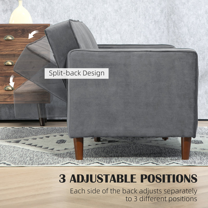 Dark Grey Velvet Feel Three Seater Sofa Bed with Cushioned Seat by HOMCOM