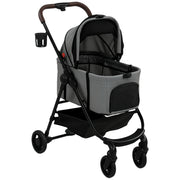 3-in-1 Pet Stroller for Small Dogs or Cats with Foldable Frame and Washable Cushion Grey Black Pawhut