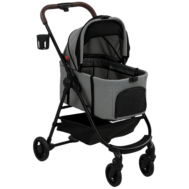 3-in-1 Pet Stroller for Small Dogs or Cats with Foldable Frame and Washable Cushion Grey Black Pawhut