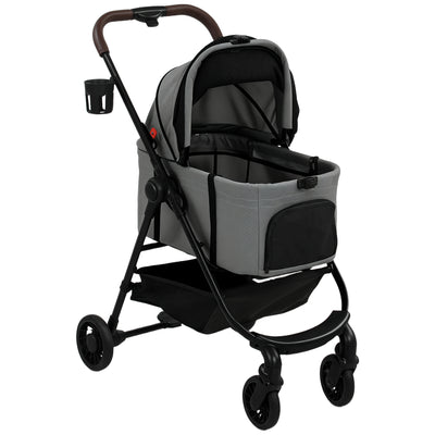 3-in-1 Pet Stroller for Small Dogs or Cats with Foldable Frame and Washable Cushion Grey Black Pawhut