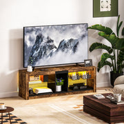 LED TV Stand Cabinet With Remote Control And Storage For TVs Up To 65 Inches Rustic Brown