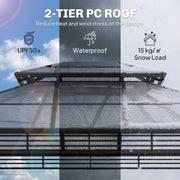 Garden Gazebo With Polycarbonate Hard Top Roof for All Weather Shelter and Privacy, Dark Grey Outsunny