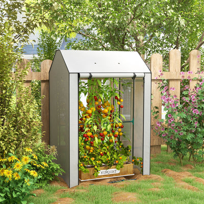 Portable Mini Greenhouse with 4 Shelves for Plants and Tomatoes Roll Up Door White