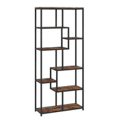 Seven Tier Geometric Bookcase With Open Shelves For Modern Home Storage Brown Black