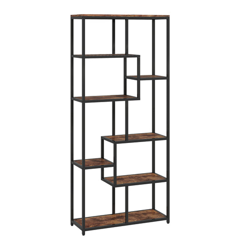 Seven Tier Geometric Bookcase With Open Shelves For Modern Home Storage Brown Black