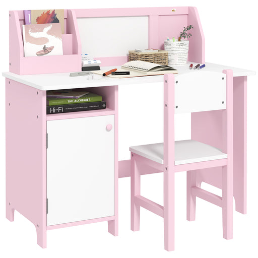 Kids Desk and Chair Set with Whiteboard and Storage Ideal for Learning and Play, Pink