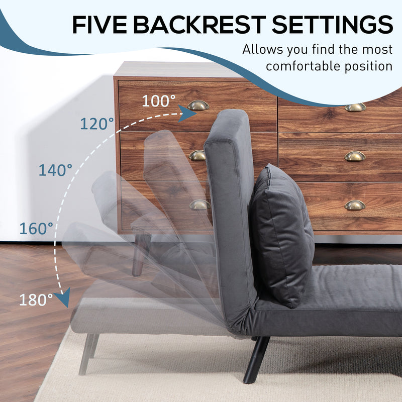 4 in 1 Single Sofa Bed Chair with Pillow Converts to Lounger or Bed Charcoal Grey