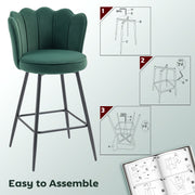 Set of 2 Dark Green Velvet Bar Stools with Swivel Seats and Backrest for Kitchen Counters