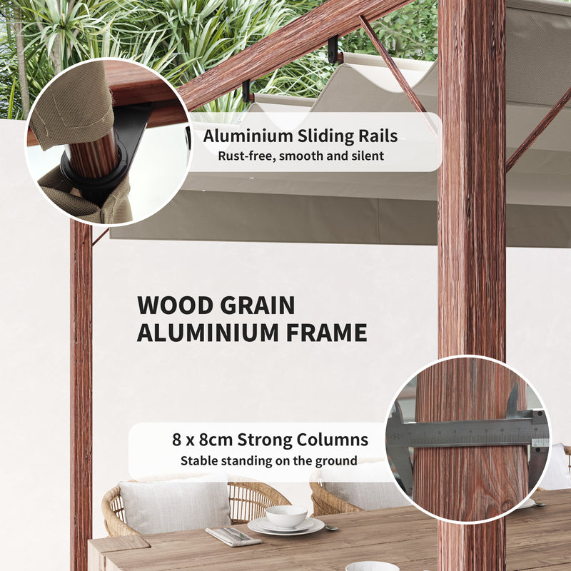 3 x 3 m Retractable Roof Pergola with Natural Wood Finish for Garden and Patio by Outsunny