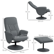 Swivel Recliner Armchair With Footstool High Back PU Leather For Living Room Grey