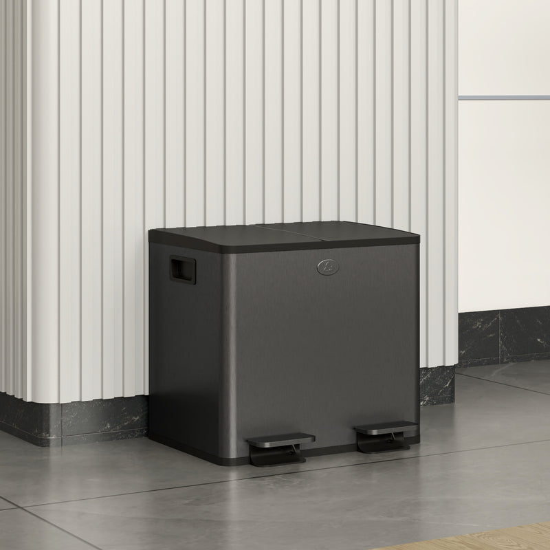30L Dual Compartment Recycling Bin With Deodoriser Holders For Kitchen Use Black