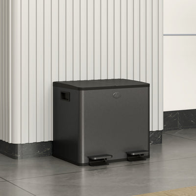 30L Dual Compartment Recycling Bin With Deodoriser Holders For Kitchen Use Black