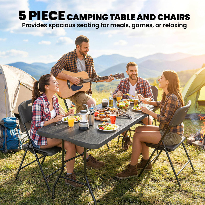 Folding Garden Table and 4 Chairs Set for Outdoor Dining and Easy Storage, Black Outsunny