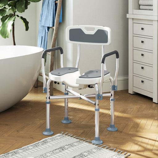 Height Adjustable Shower Chair with Padded U-Shaped Seat and Non-Slip Feet for Elderly by HOMCOM