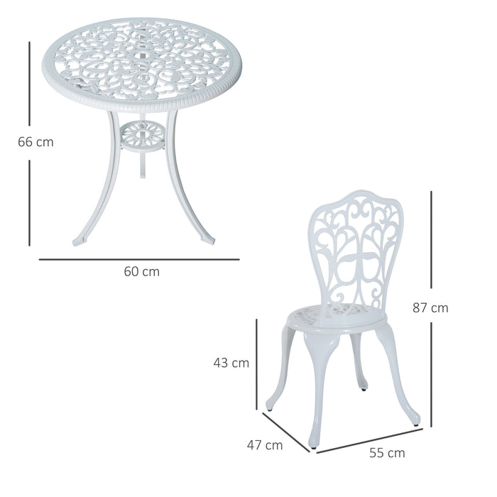 White 3 Piece Antique Garden Bistro Set Cast Aluminium with Umbrella Hole by Outsunny