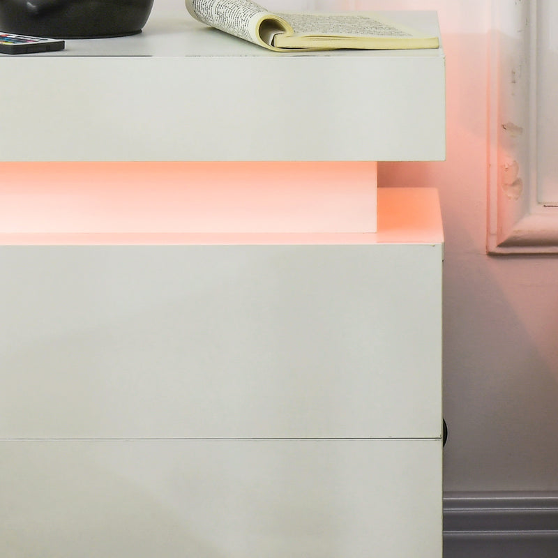 Set of 2 Bedside Tables with LED Lights and 4 Drawers Modern Storage Units White