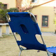 Blue Foldable Sun Lounger Set With Adjustable Backrest and Reading Hole for Garden Use