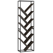 Modern Bookcase For Home Office Organisation - 10 Tiers - Black Metal Frame With Angled Grey Shelves Homcom