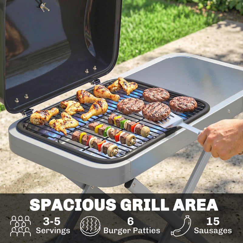 Portable Folding Gas BBQ Grill with Wheels, 1800cm² Cooking Area and Side Shelf, Black Outsunny