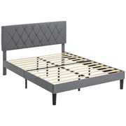 Grey Double Bed Frame with Adjustable Linen Headboard and Wooden Slats by HOMCOM
