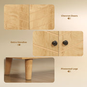 Sideboard Cabinet For Living Room - Vintage Chevron Pattern - Pine Legs - Natural Wood Effect Homcom