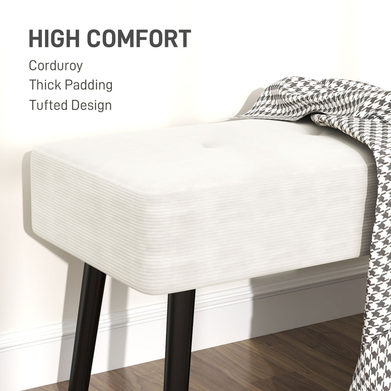 End of Bed Bench with Corduroy Upholstery and Steel Legs Cream White by HOMCOM