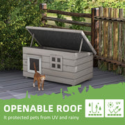 Grey Wooden Outdoor Cat House Raised Shelter with Openable Roof and Window by PawHut